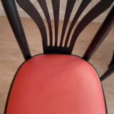 Set of 4 vintage bistro chairs in wenge beech and imitation red leather