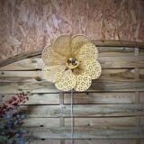 Wall sconce with flower, rattan petals and pastel yellow eyelet embroidery