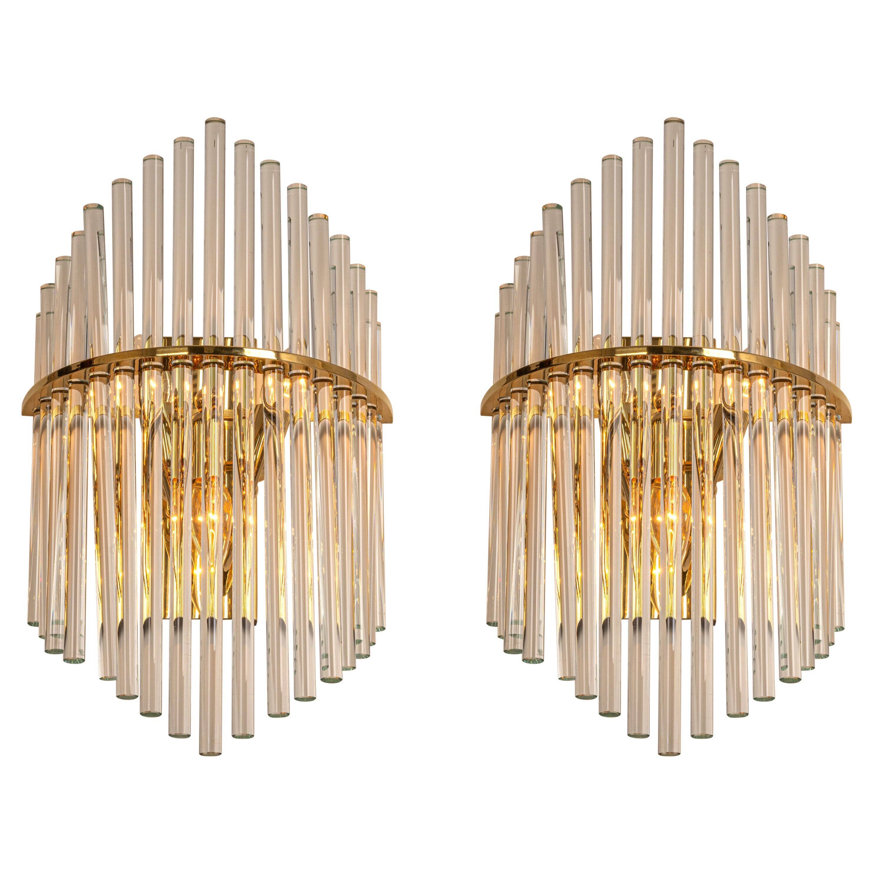 Pairs of magnificent crystal stem wall lights by Christoph Palme, Germany, 1970s.