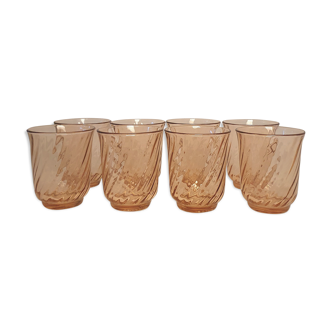 Set of 8 pink Arcoroc glasses