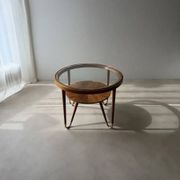 Round walnut coffee table with glass by Ilse Möbel