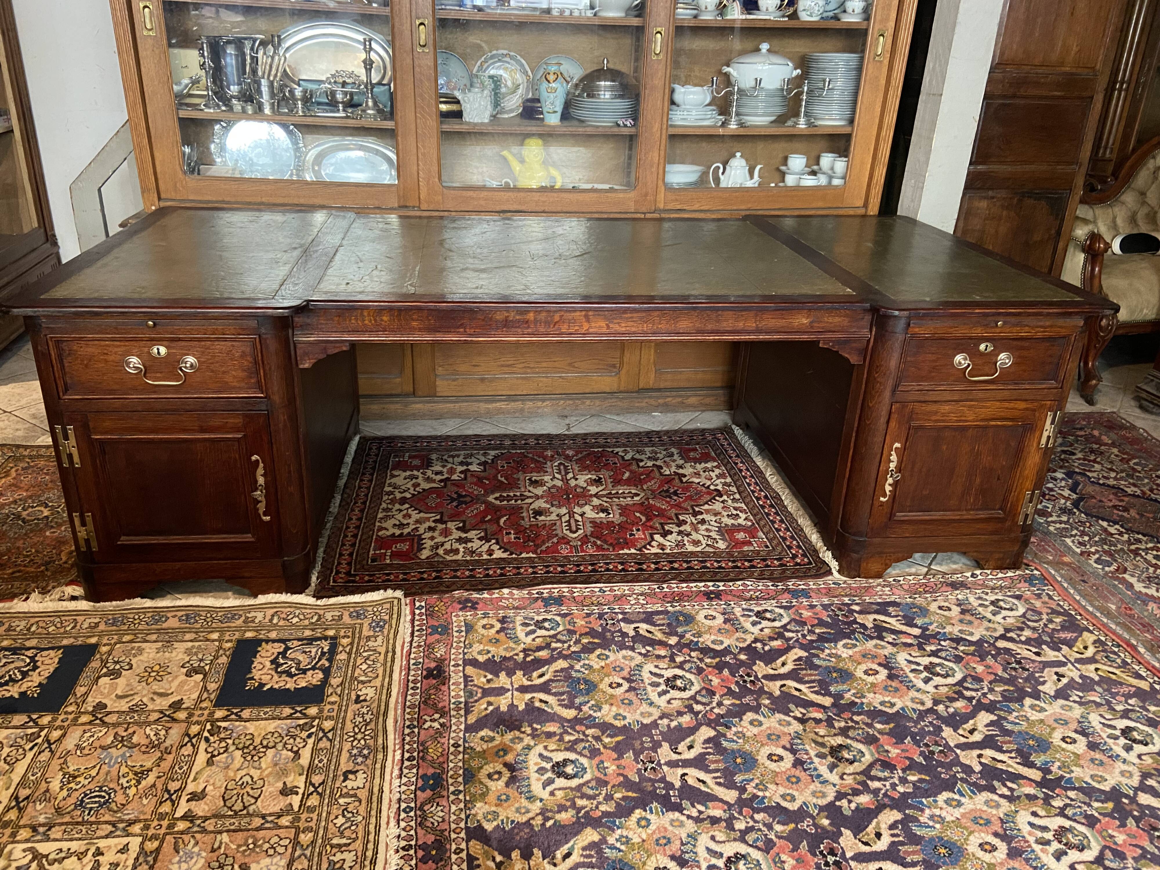Immense oak solid wood staff desk in English style 248 x 114 cm