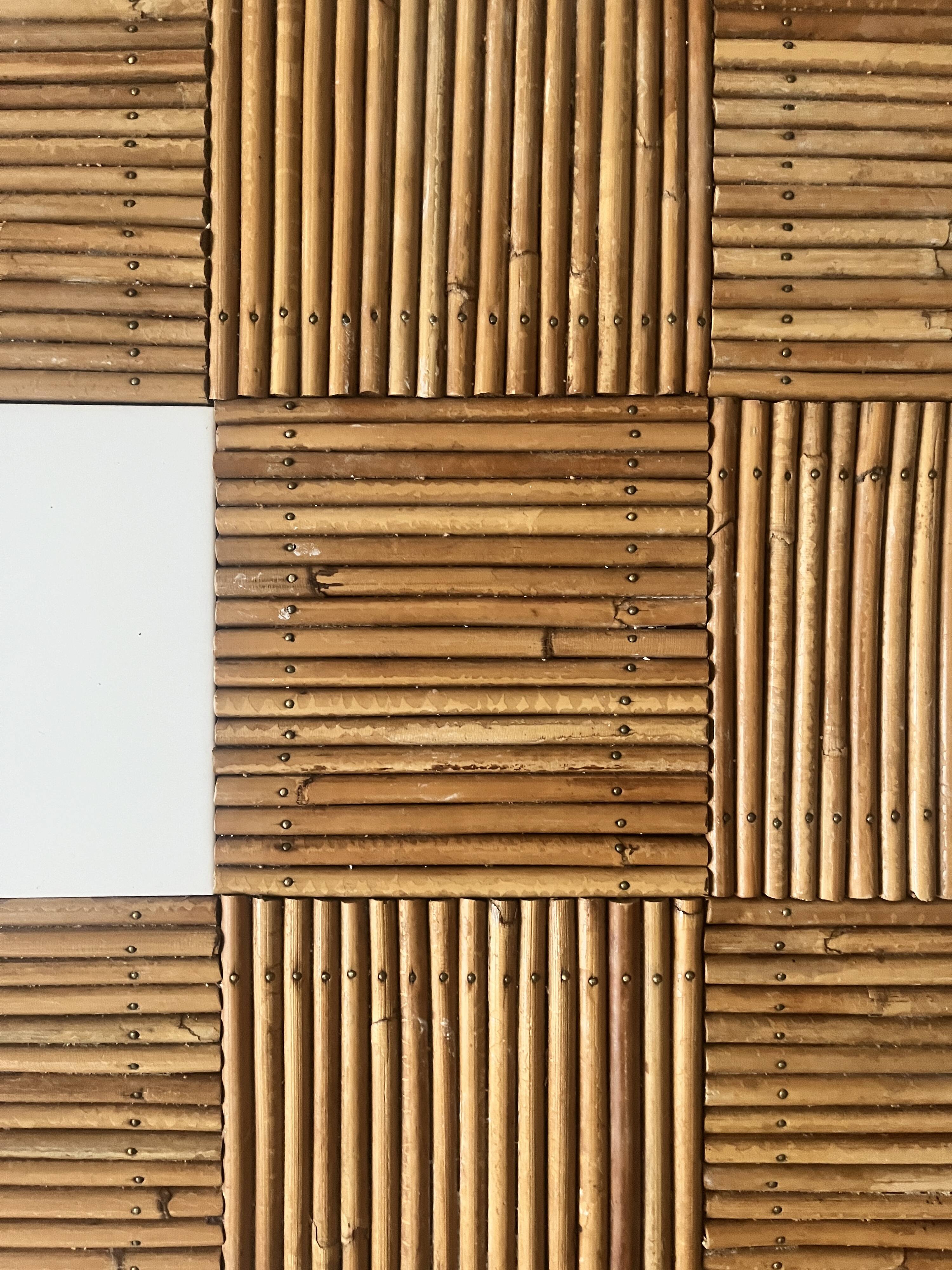 Large coffee table in Audoux style made of bamboo, rattan & ceramic, Italy 1970.