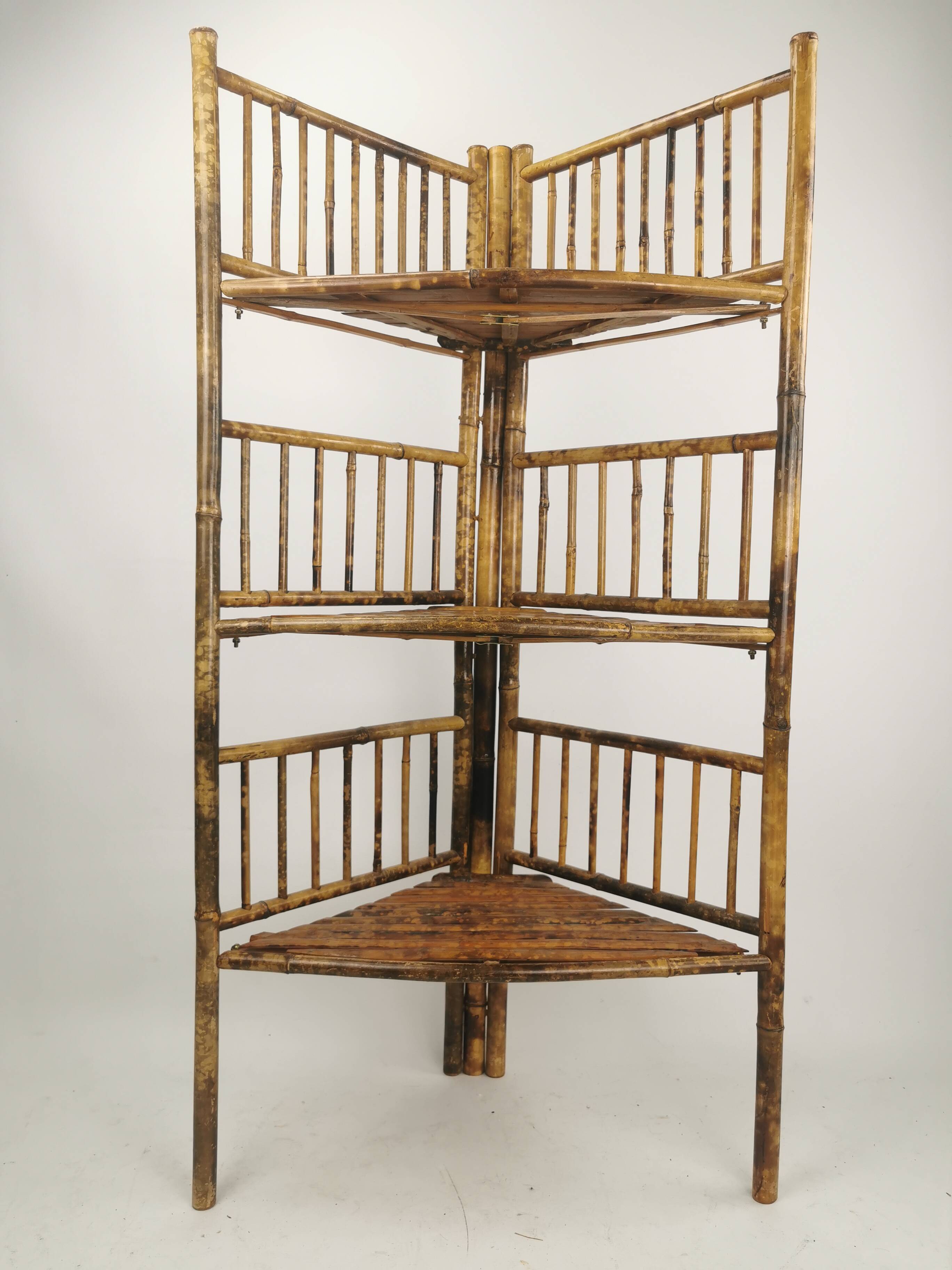 Vintage bamboo etagere corner cabinet
