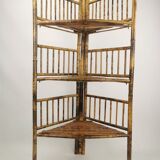 Vintage bamboo etagere corner cabinet