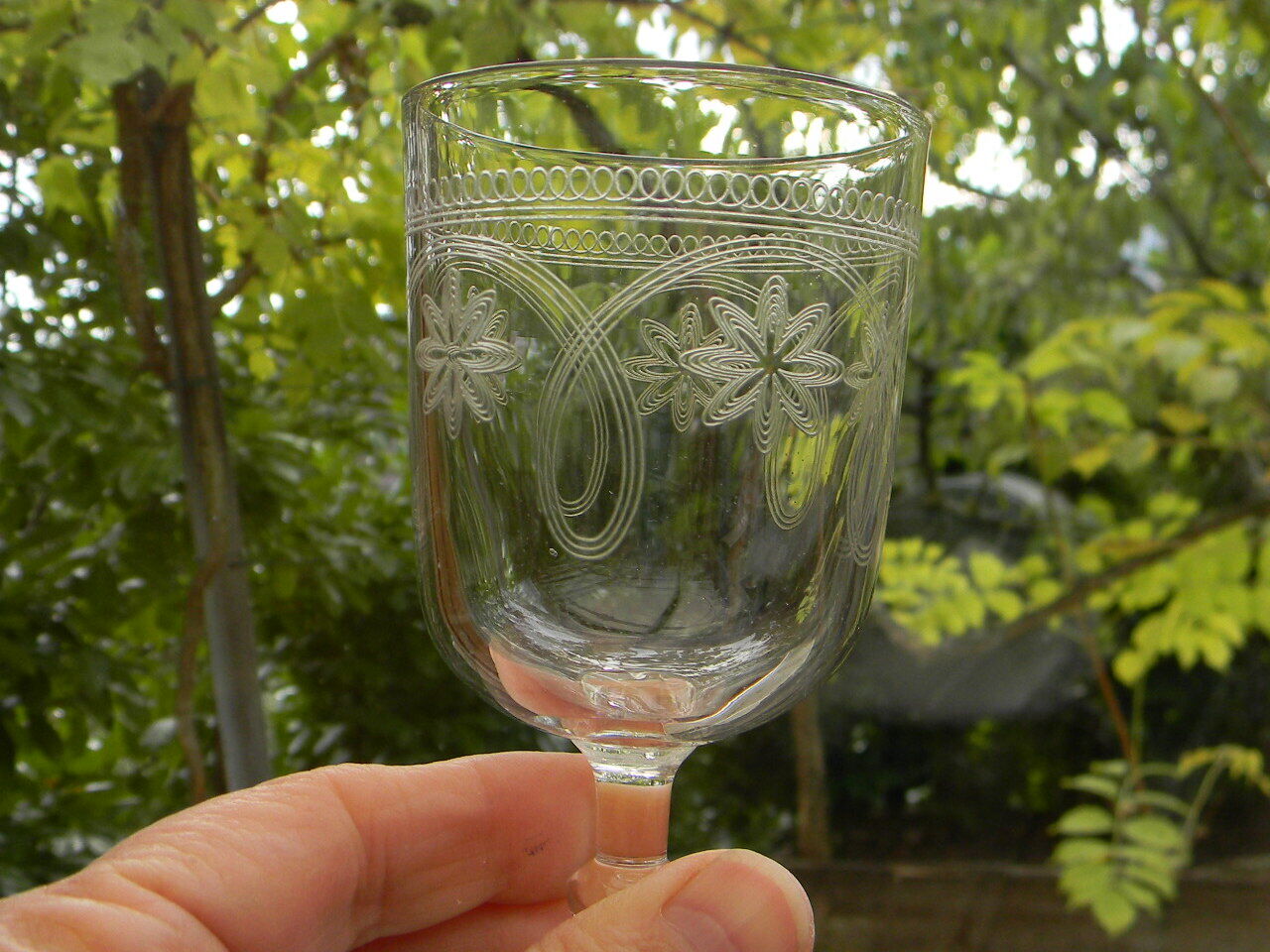 5 old glass glasses engraved glass