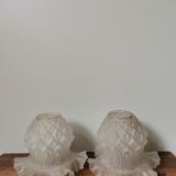 Set of 2 globes of vintage opaque molded glass lamps