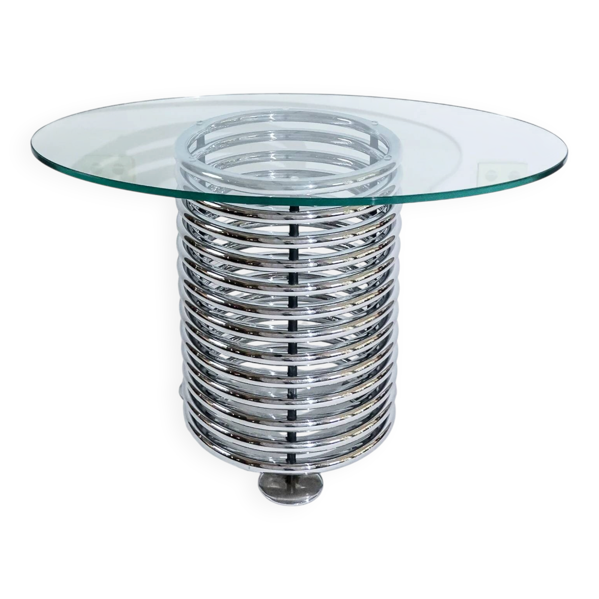 1970s modernist Italian console by Rima with a chrome spiral base.