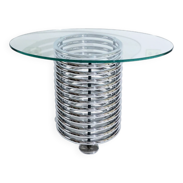 1970s modernist Italian console by Rima with a chrome spiral base.