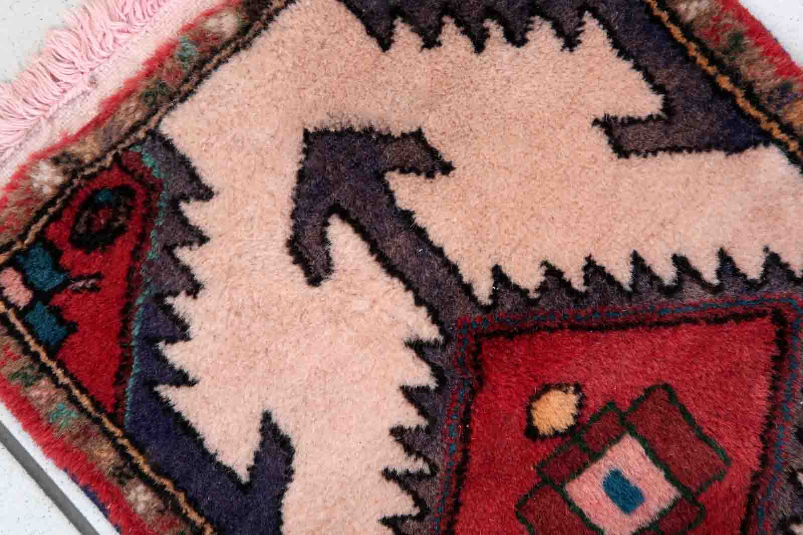 Vintage persian carpet hamadan handmade 42cm x 60cm 1970s