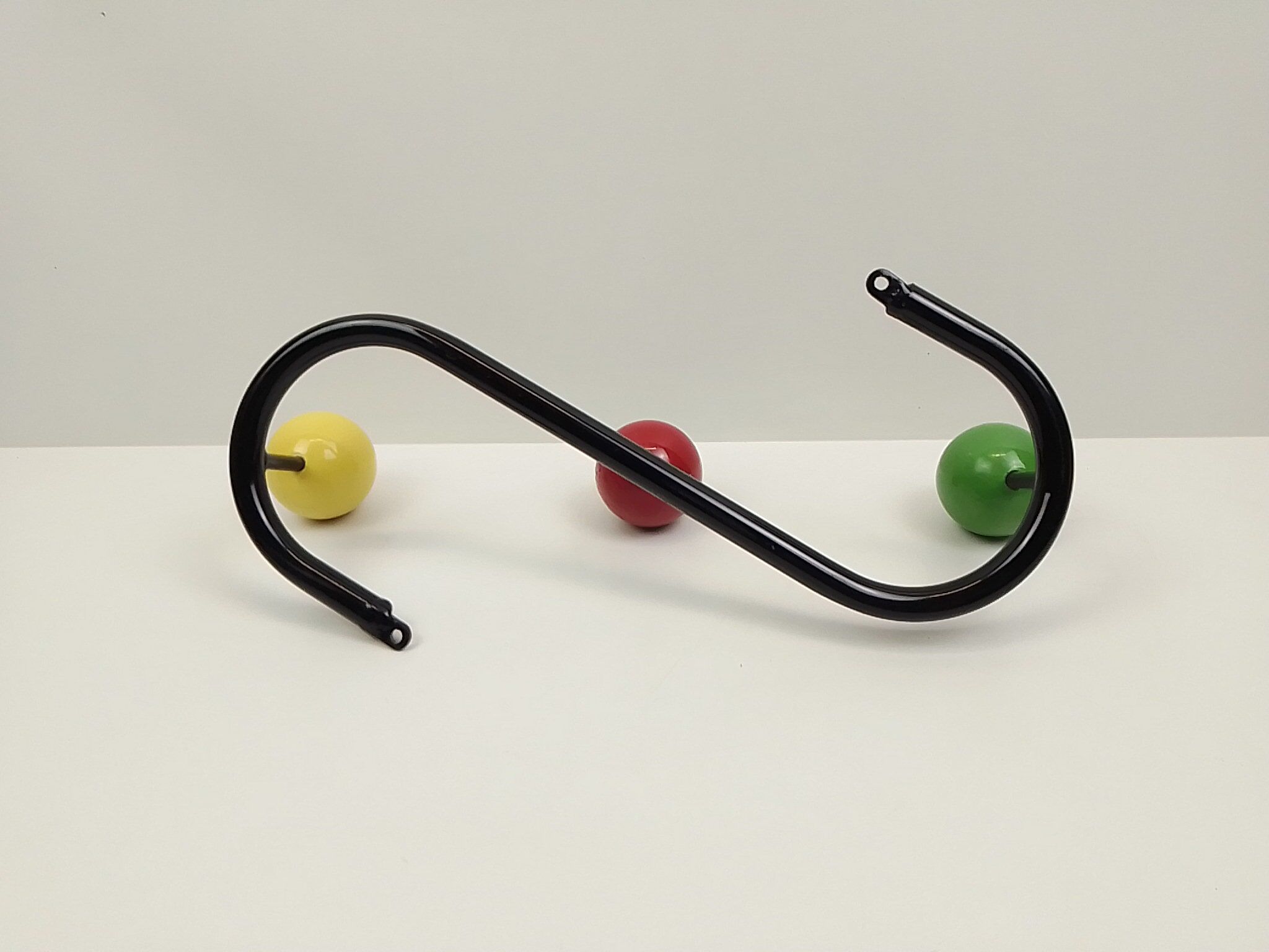 Vintage metal hook and 3 tricolor wooden hooks 40.5 cm