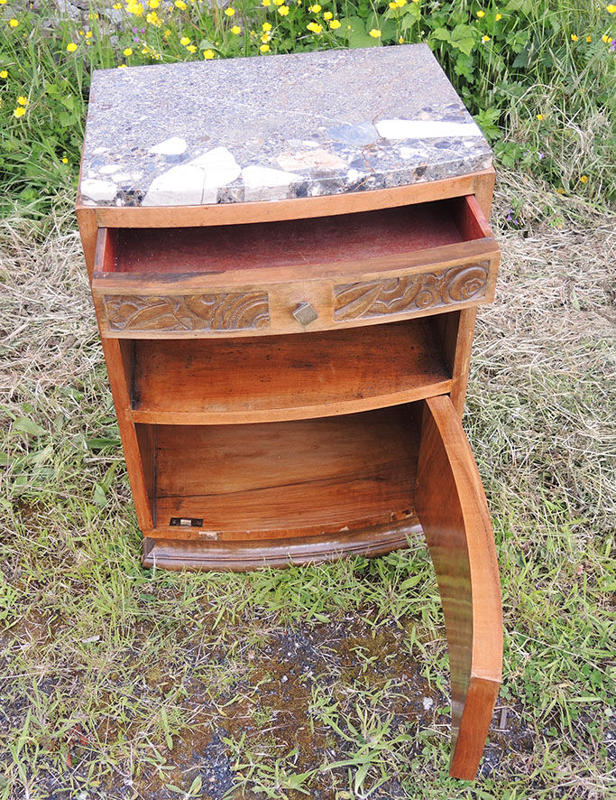 Art deco bedside table wood & marble