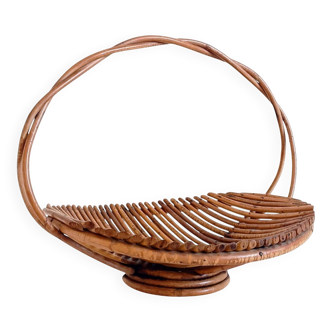 Mid-Century French Riviera Rattan Fruit Bowl Basket, France, c. 1950s