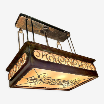 Pendant hanglamp art deco stamped with gold and bronze chandelier , 30s