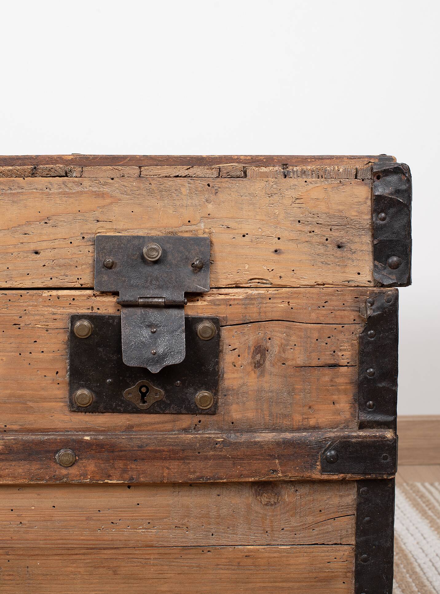 Large old trunk, wood and steel