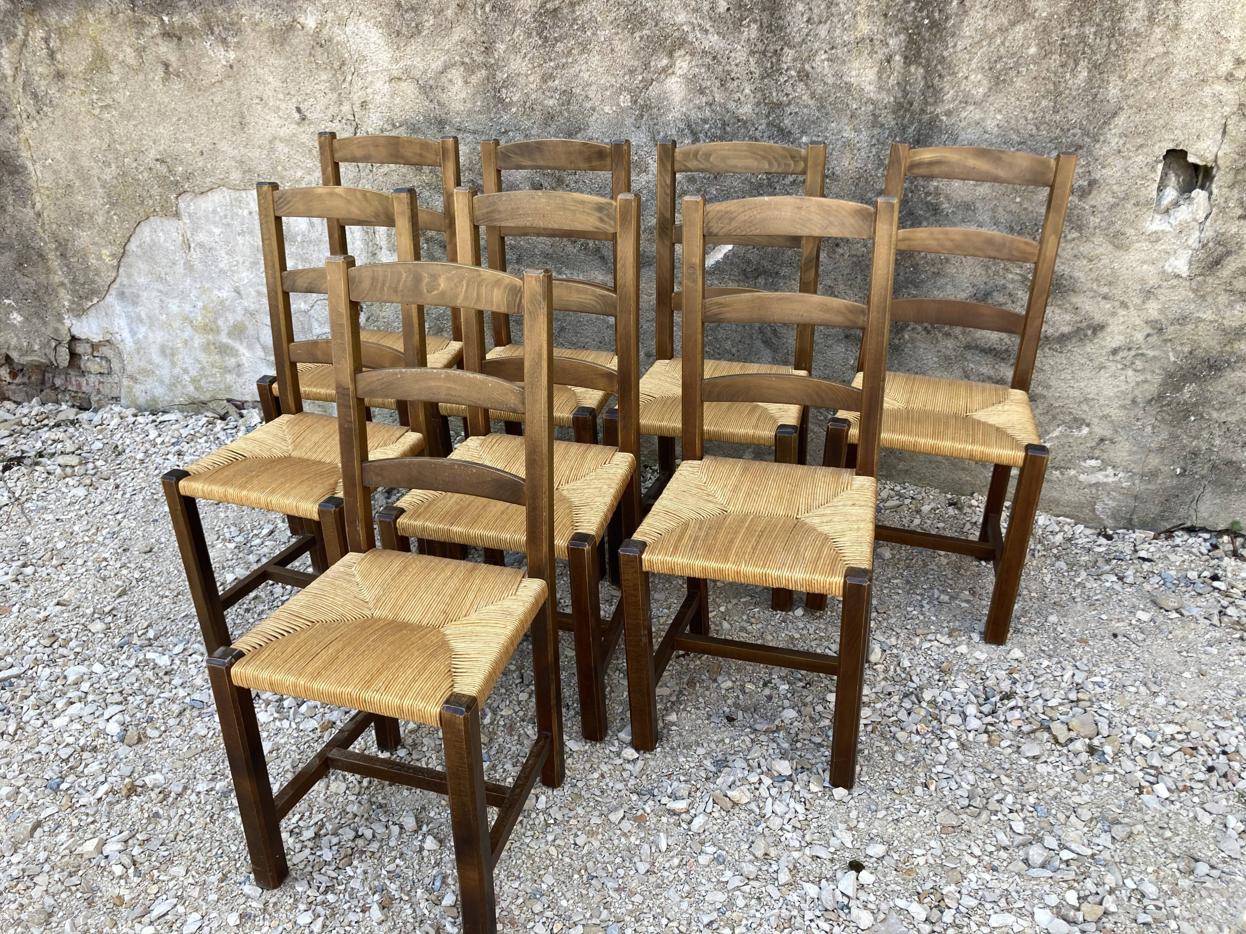 8 rustic straw chairs