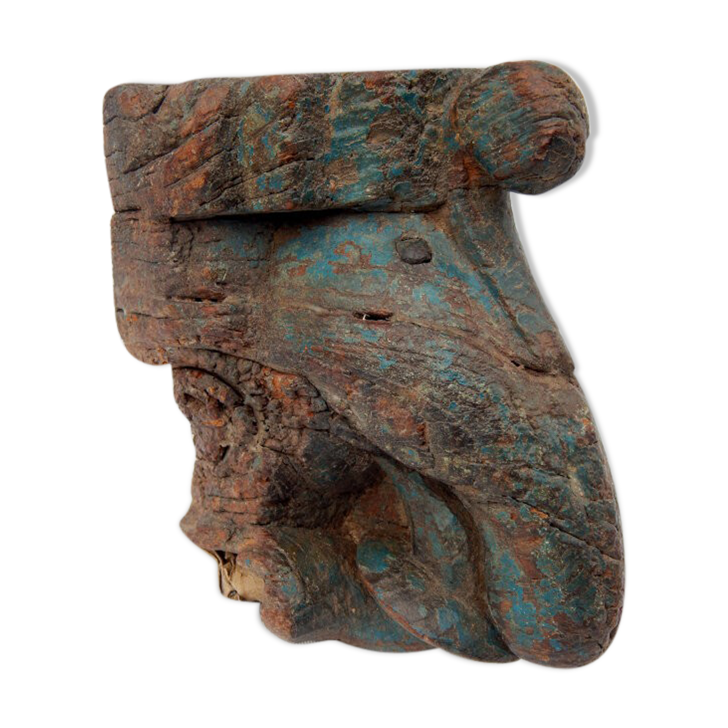 Candlestick elephant blue wall antique wood teak India