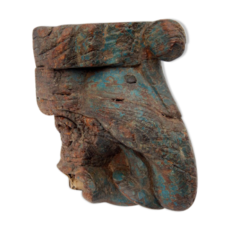 Candlestick elephant blue wall antique wood teak India