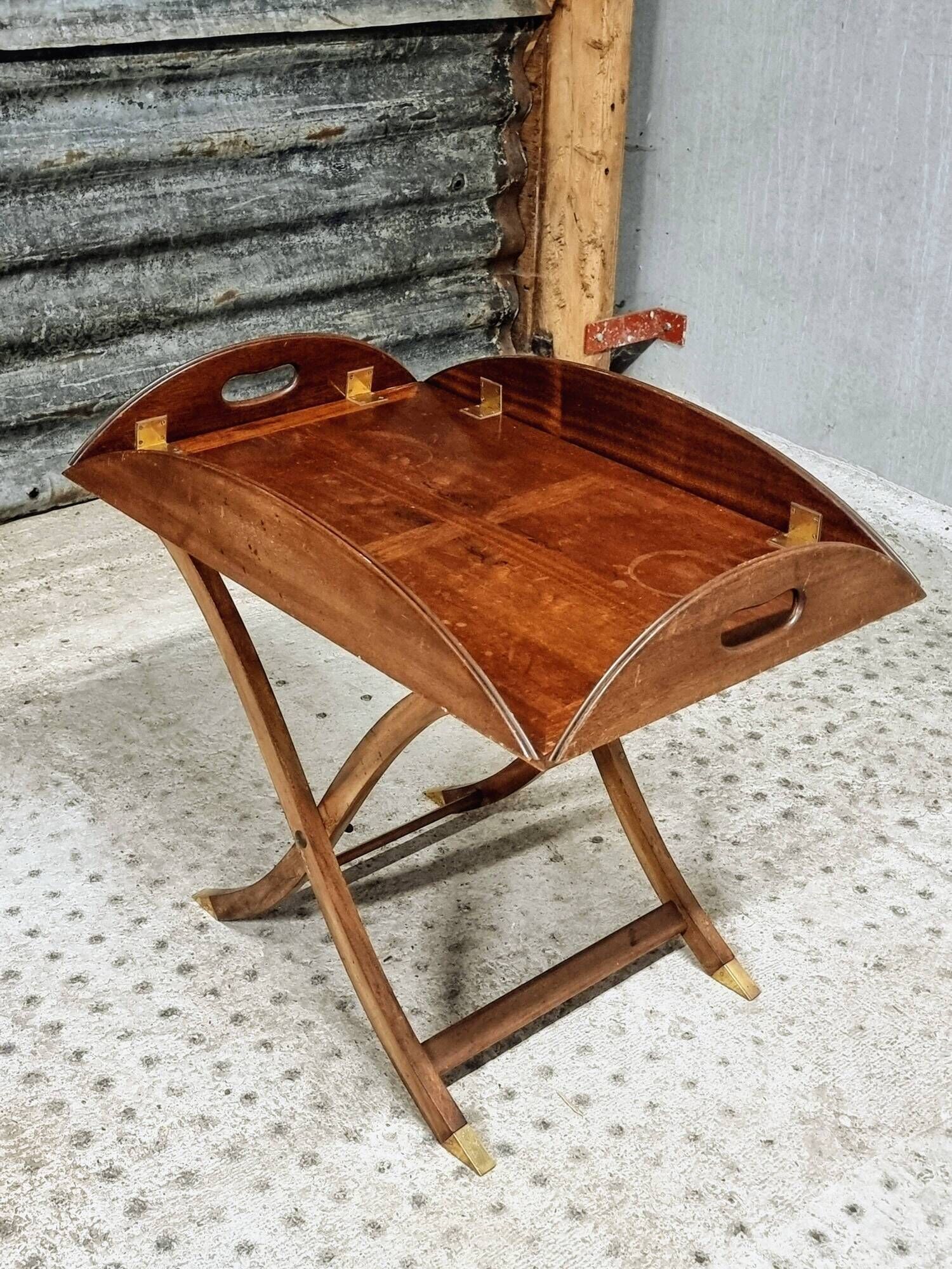 Vintage butler tray nautical side table mahogany