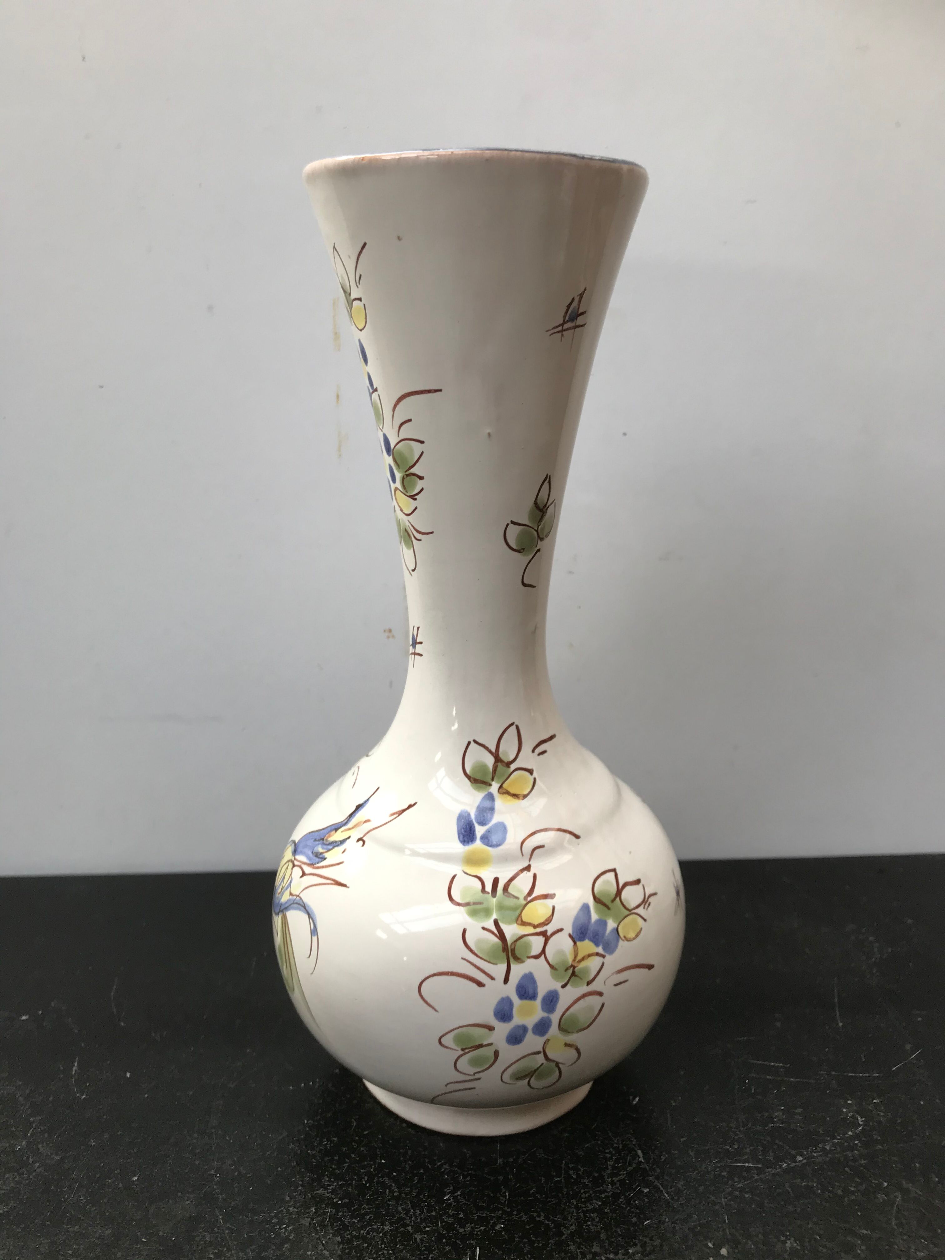 Ancient vase Moustiers ceramics white decor painted vintage