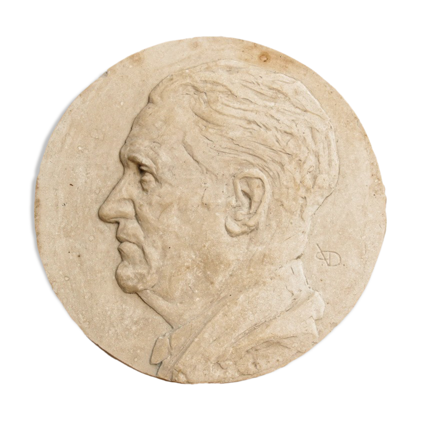 Old plaster medallion, man profile