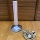 Old art deco hexagonal chrome metal lamp base + vintage pink glass