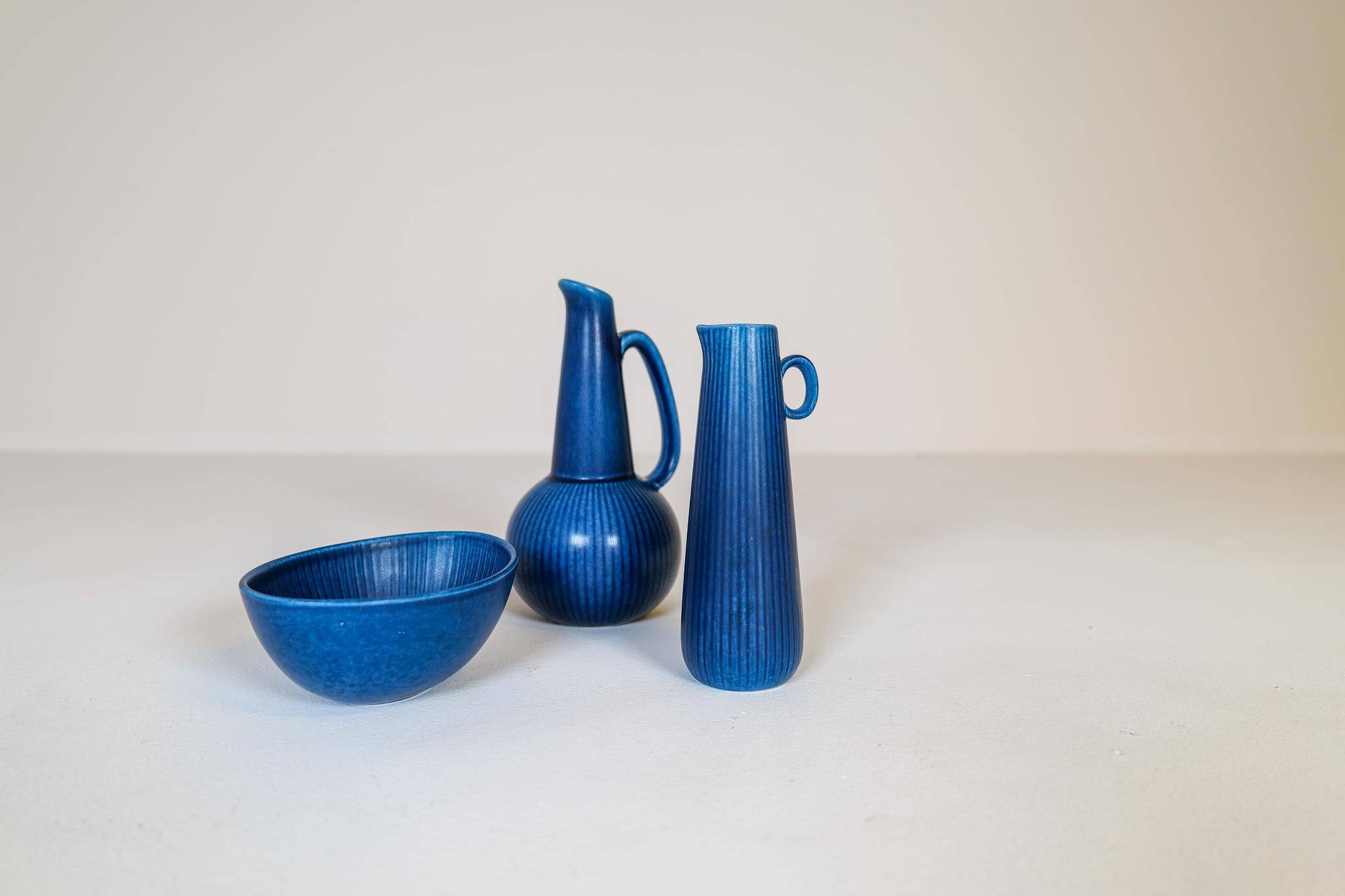 Mid-century modern set of 3 vases and bowl Rörstrand Ritzi Gunnar Nylund