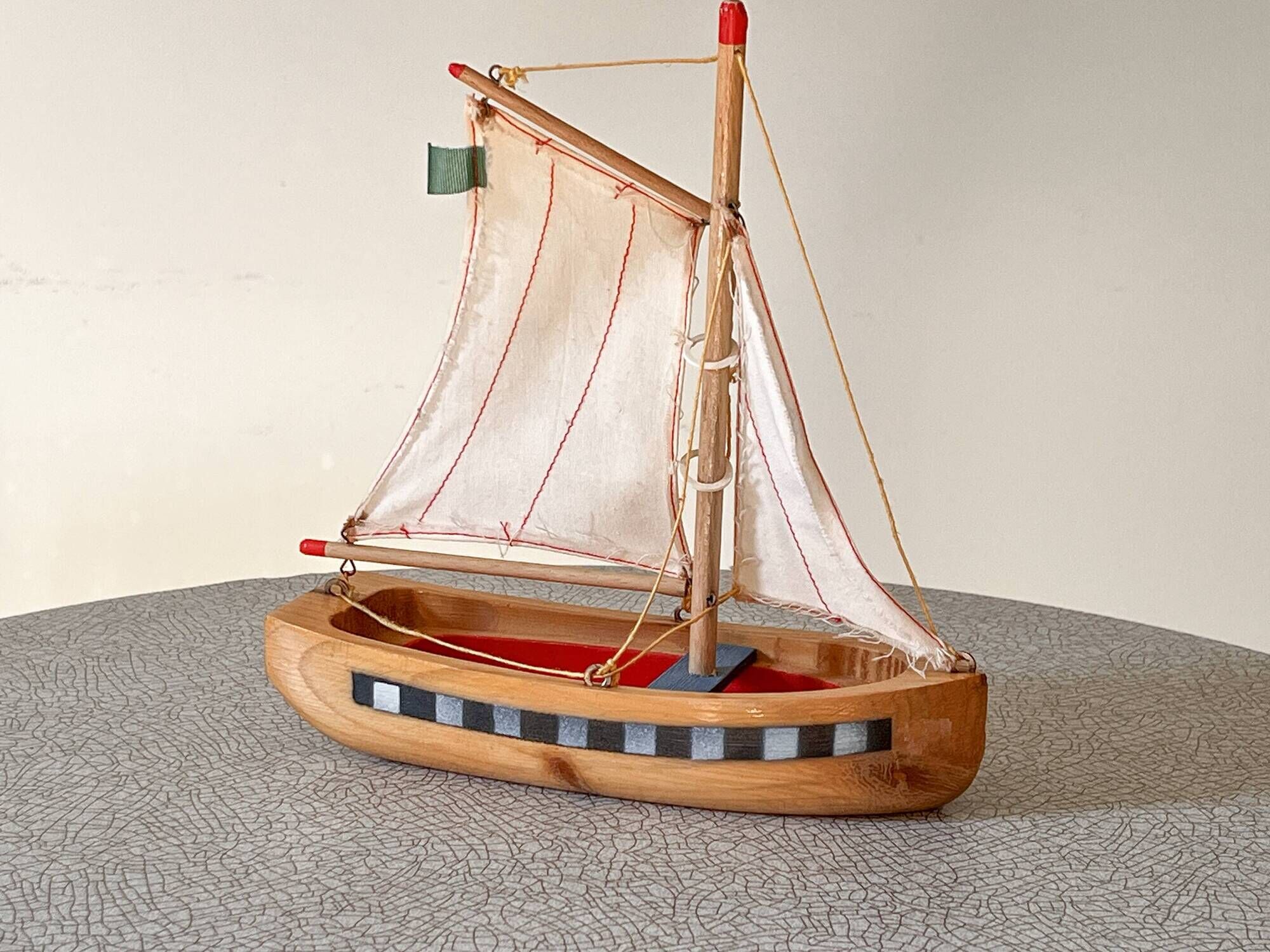 Wooden basin sailboat from the brand Lego, vintage toy.