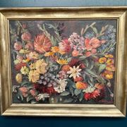 Original Still Life Oil on Canvas “Still Life with Flowers” by F. Wiegand