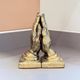 Vintage Gold-Tone Bookend Praying Hands Decorative Bronze Sculptural Book Holder