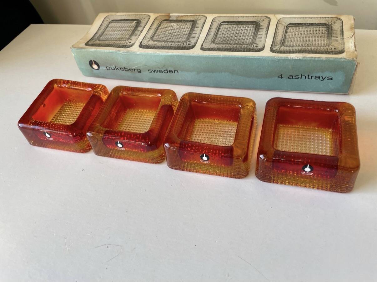 Swedish Design lot of 4 glass vintage ashtrays 1960's