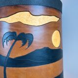 Original vintage ceramic and leather lamp