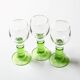 Set of 3 Vintage Limoncino Liqueur Glasses, Green Stem Shot Stemware / 1970
