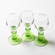 Set of 3 Vintage Limoncino Liqueur Glasses, Green Stem Shot Stemware / 1970
