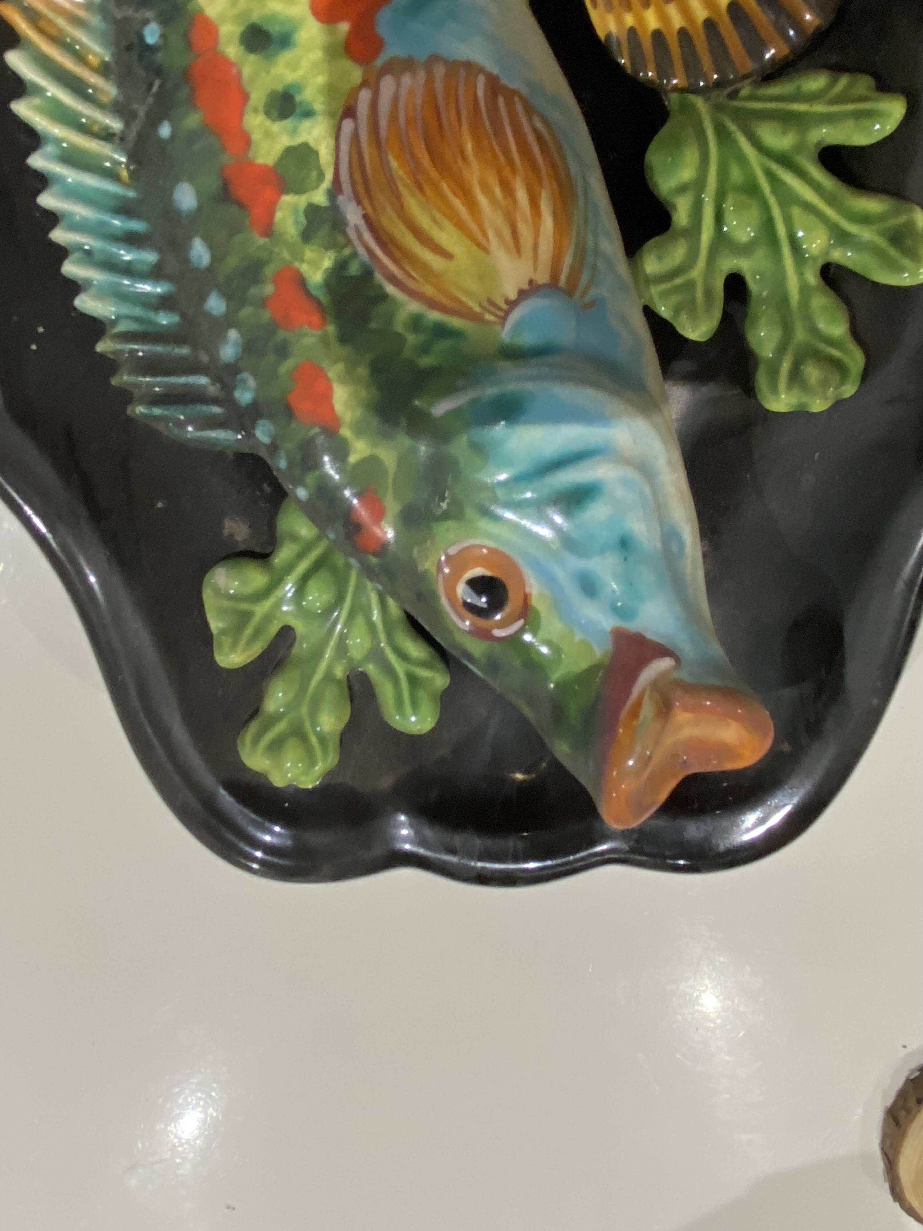 Large oval wall plate in Palissy majolica from Vallauris