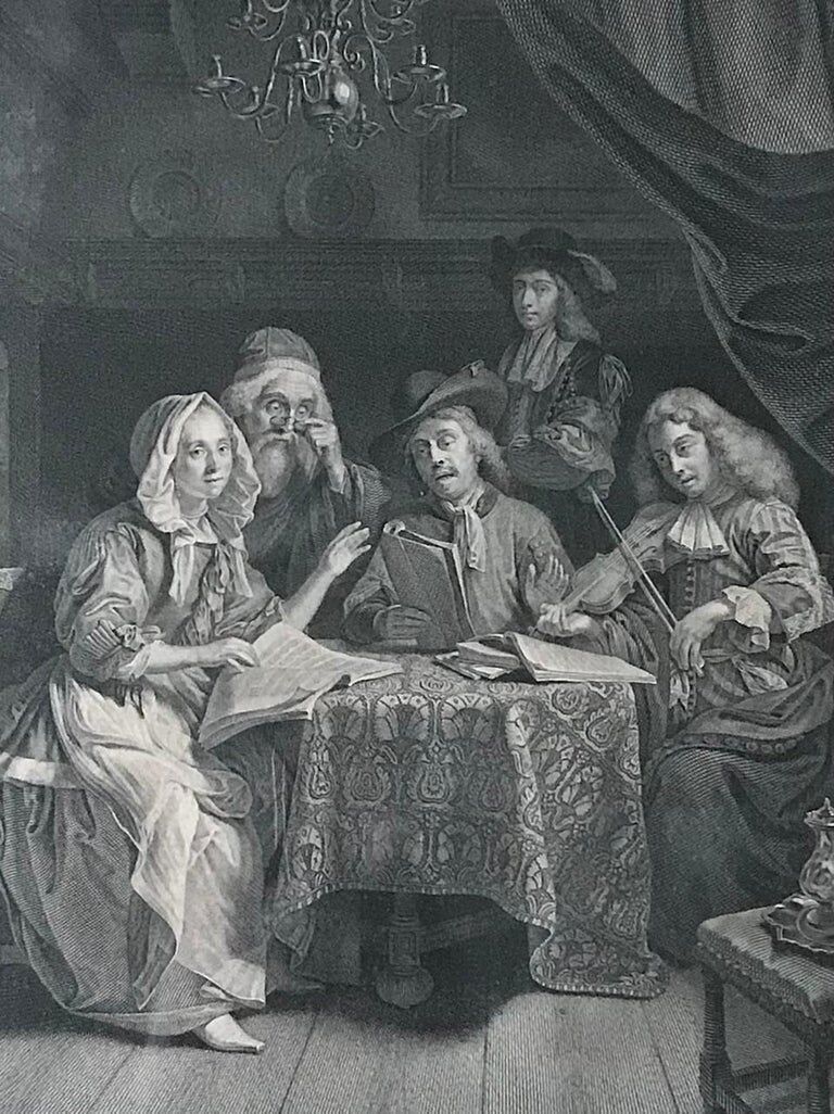 Goldfried Schalcken, The family at the concert, engraving, eighteenth century