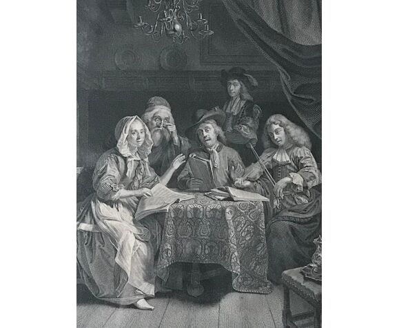 Goldfried Schalcken, The family at the concert, engraving, eighteenth century