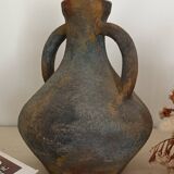 Vintage textured ceramic handle vase