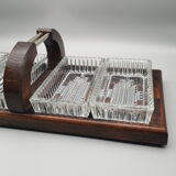 Wooden tray with glass ramekin handle servant aperitif appetizer vintage art deco appetizer