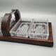 Wooden tray with glass ramekin handle servant aperitif appetizer vintage art deco appetizer