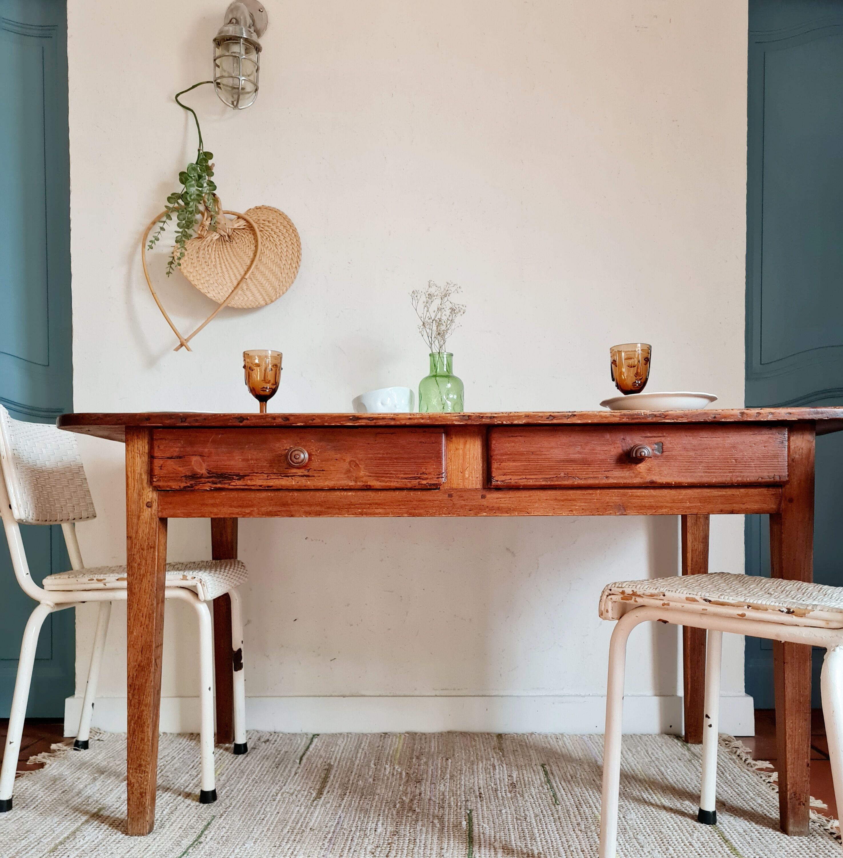 Old farm table 2 drawers