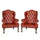 Stylish 20thc pair of english leather wing back armchairs c.1970