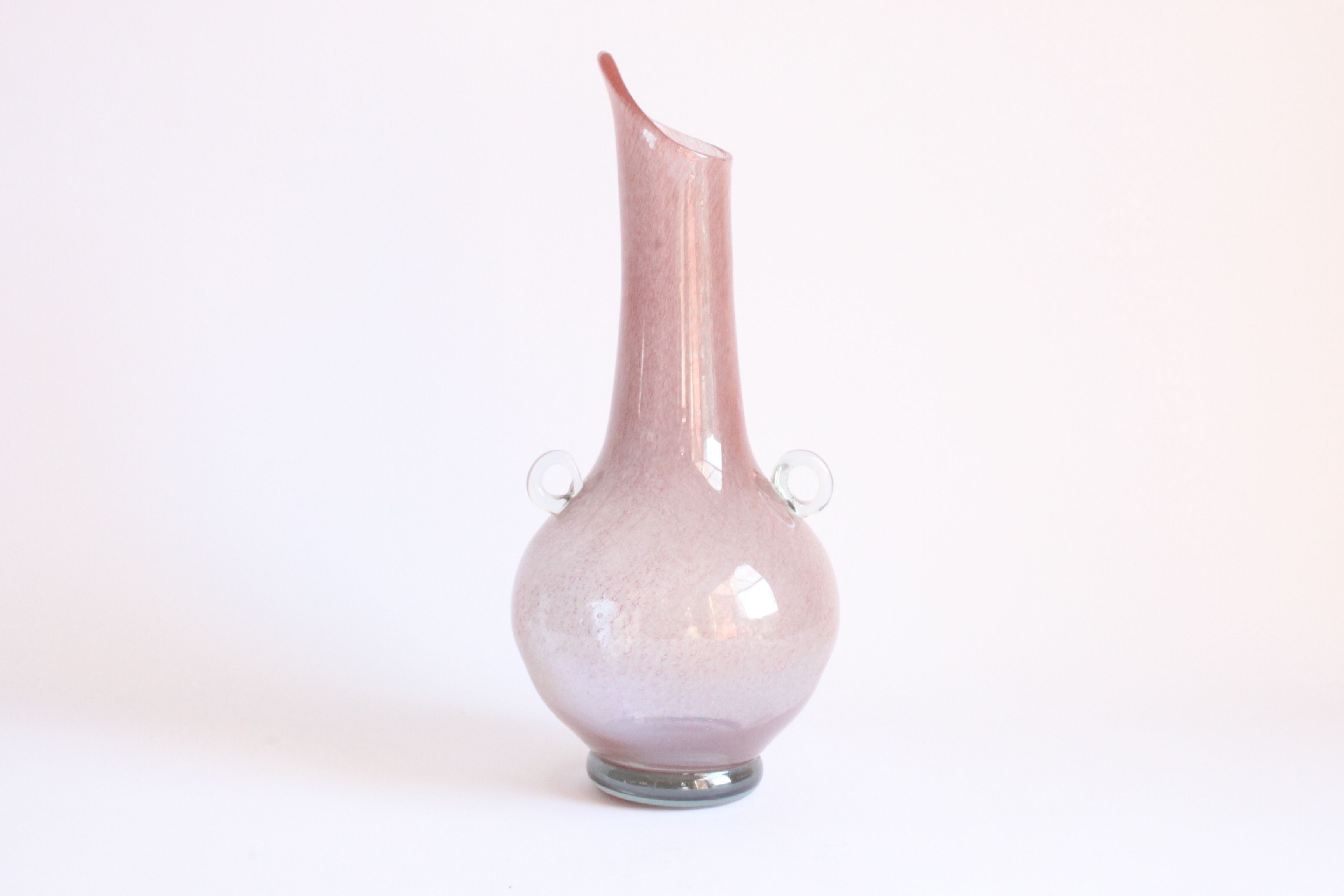 Pink Pulegoso glass vase with little ears, 1960s