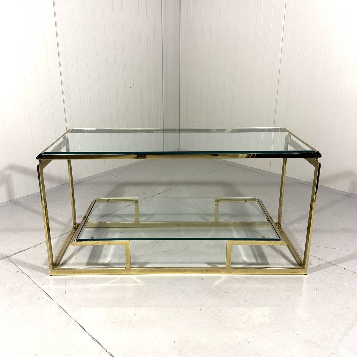Brass & Bevelled Glass Two Tier Console Table 1970’s
