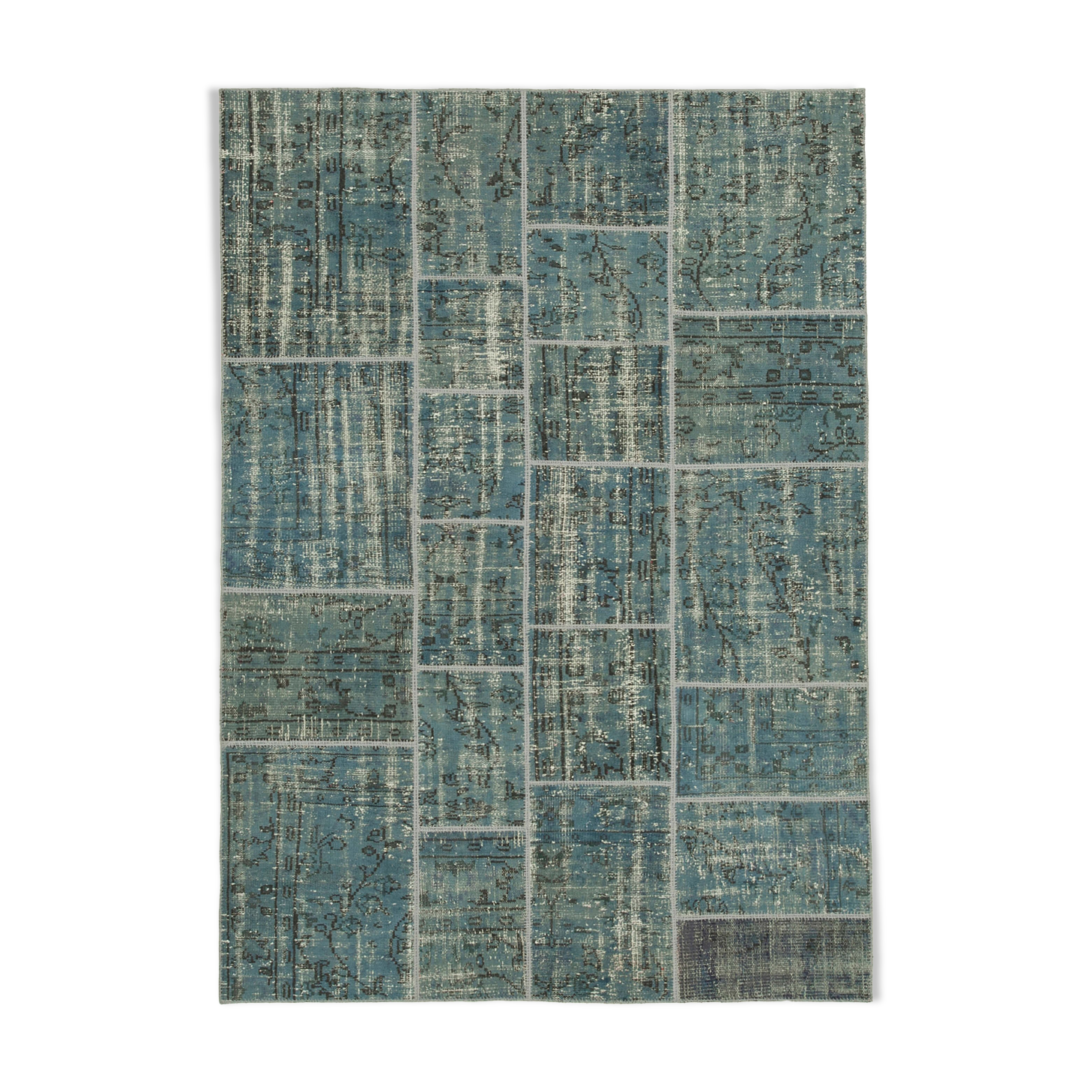 Handmade anatolian vintage 171 cm x 240 cm blue patchwork carpet