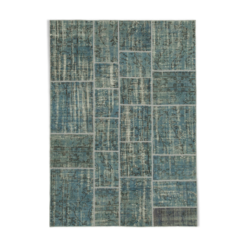 Handmade anatolian vintage 171 cm x 240 cm blue patchwork carpet