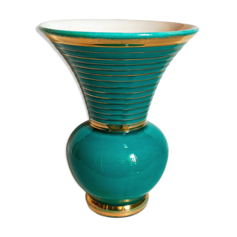 Art-deco vase in green and gold slip