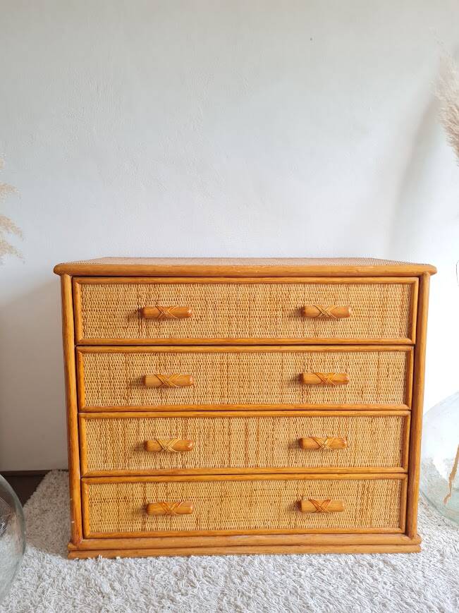 Vintage rattan chest of drawers circa 70s