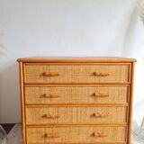 Vintage rattan chest of drawers circa 70s