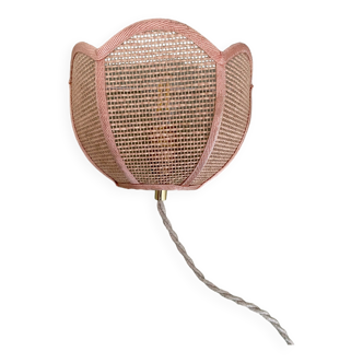 Vintage lampshade wall light in pink natural material